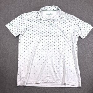 Birdie Boss Golf Polo Mens XXL White Green Bird Print Performance Short Sleeve